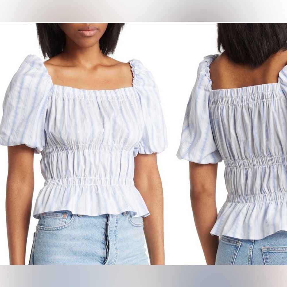 Laundry Striped Puff Sleeve Crop Top